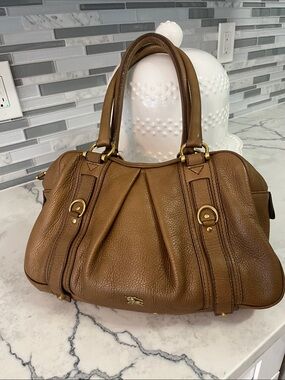 Burberry Ashbury Pebbled Leather Shoulder Bag with Gold Hardware